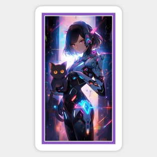 Anime Cute Cat Girl | Quality Anime Girl Artwork | Sci-Fi Manga Girl Anime Art Sticker